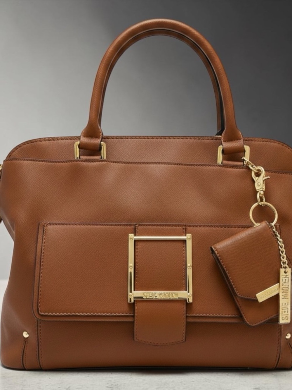 Steve Madden Cognac Brown Satchel with Gold Hardware